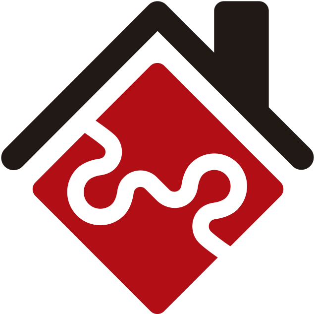 Logotip vermell i negre amb la simbologia d'un refugi i de senders de correspondència mutua